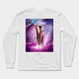 Funny Space Pug Riding On Alpaca Unicorn Long Sleeve T-Shirt